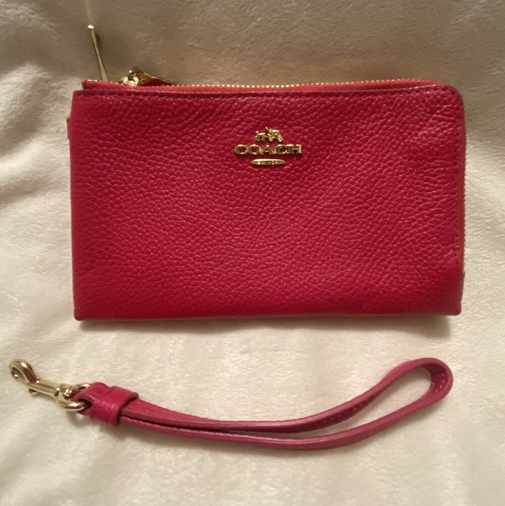Coach Pink Leather Wristlet Double L Zippers with Detachable Strap 53551 - Picture 11 of 13